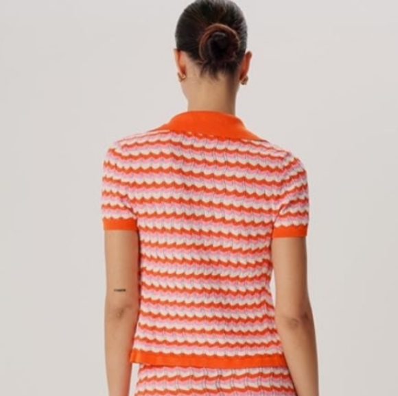 NWT Ronny Kobo Tallys Knit Top Orange‎ Pink White Chevron button down size S - Picture 2 of 10